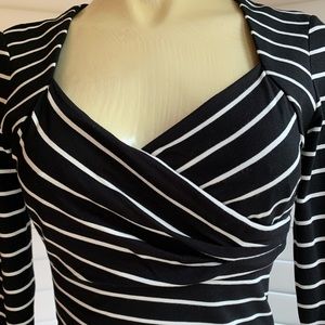 WHBM black and white striped fitted dress